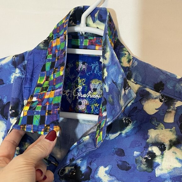 Robert Graham Shirt Mens Floral Cotton Size Medium Button Multicolor Classic Fit - Picture 12 of 14